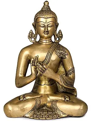 9" Lord Buddha in Dharmachakra Mudra - Tibetan Buddhist In Brass | Handmade | Made In India