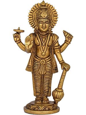 7" Four Armed Standing Vishnu In Brass | Handmade | Made In India