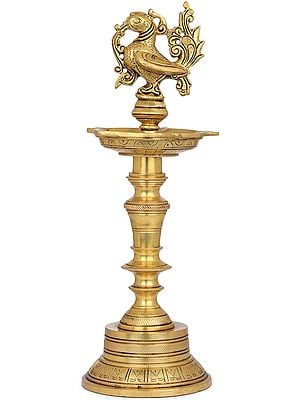 12" Five Wicks Annam Lamp (Peacock Lamp) in Brass | Handmade | Made in India