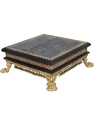 Ritual Wooden Chowki with Brass Decoration and Ghungroos
