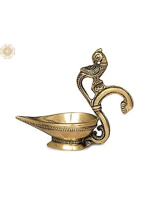 4" Small Diya (Lamp) with Parrot Handle In Brass | Handmade | Made In India