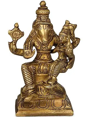 4" Small Bhagawan Hayagriva with Devi Lakshmi In Brass | Handmade | Made In India