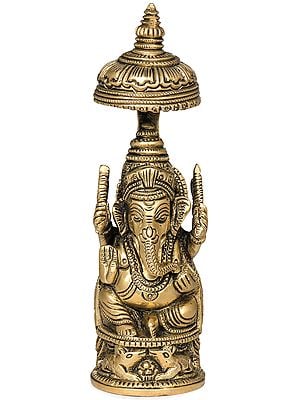 5" Carved Small Umbrella Ganesha Idol in Brass | Handmade | Made in India