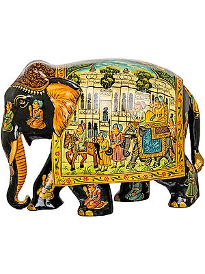 Wooden Elephant Decorated with Miniature Paintings