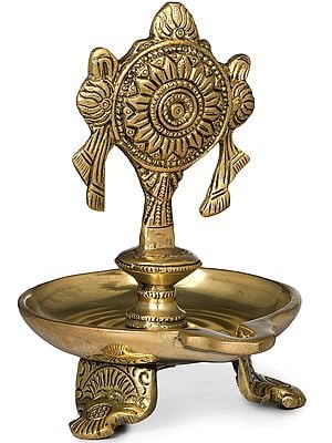 5" Vaishnava Chakra Small Puja Lamp in Brass | Handmade | Made in India