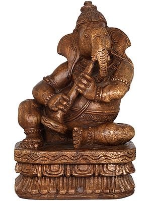 Musician Ganesha Wooden Idol Playing Shehnai
