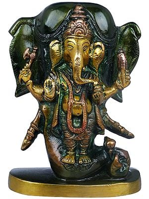 5" Lord Ganesha Standing in the Backdrop of Elephant Head In Bronze | Handmade | Made In India