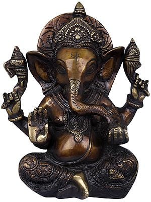 7" Lord Ganesha  in Carved Dhoti In Brass | Handmade | Made In India