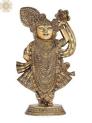 13" Shri Krishna as Shrinath Ji - Fine Quality In Brass | Handmade | Made In India