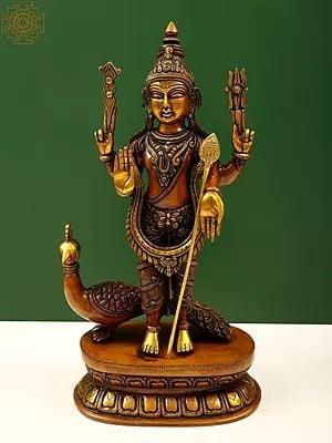 16" Superfine Karttikeya with His Mount Peacock In Brass | Handmade | Made In India