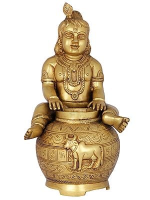 14" Krishna - The Makhan Chor (Butter Thief) In Brass | Handmade | Made In India