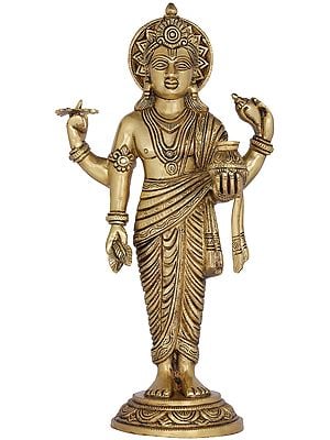 14" Lord Vishnu as Dhanvantari - The Physician of the Gods In Brass | Handmade | Made In India