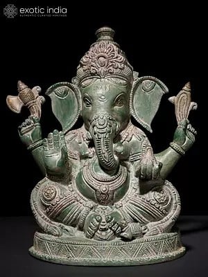 10" Fine Quality Seated Lord Ganesha In Brass | Handmade | Made In India