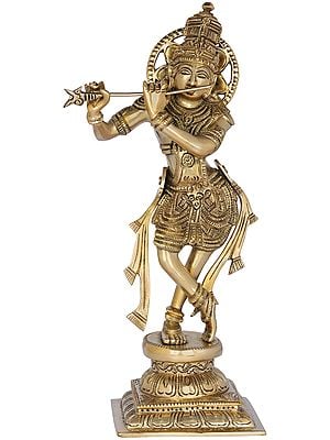 11" Fluting Krishna In Brass | Handmade | Made In India