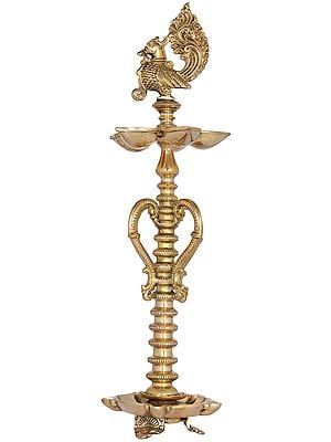 17" Ten Wicks Peacock Lamp in Brass | Handmade | Made in India