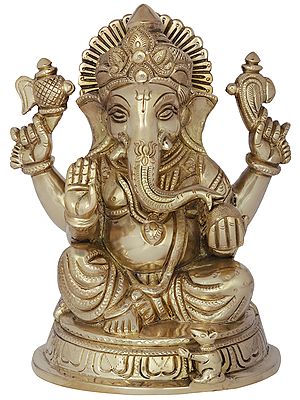 8" Four Armed Blessing Ganesha In Brass | Handmade | Made In India