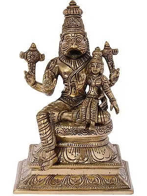 9" Lord Narasimha with Goddess Lakshmi In Brass | Handmade | Made In India
