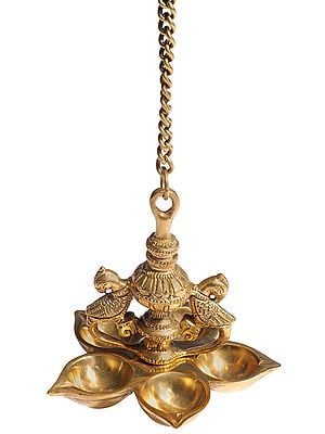 7" Five Wicks Roof Hanging Parrot Lamp in Brass | Handmade | Made in India