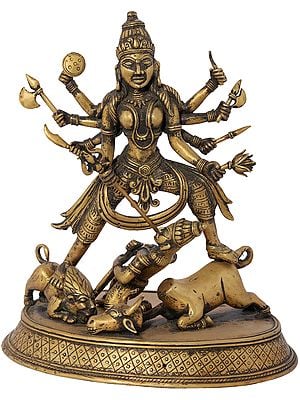 15" Mahishasura-Mardini Mother Goddess Durga (Dhokra Art) | Handmade | Madhuchista Vidhana (Lost-Wax) | Panchaloha Bronze from Swamimalai