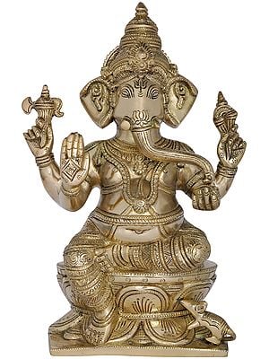 12" Lord Ganesha Granting Abhaya to His Devotees In Brass | Handmade | Made In India