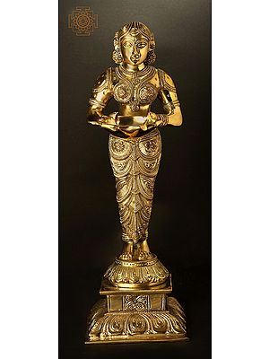 15" Superfine Exclusively Carved Deepalakshmi | Brass | Handmade | Made In India