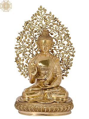 20" Superfine Shakyamuni Buddha Idol Preaching His Dharma with Bodhi Tree as Backdrop