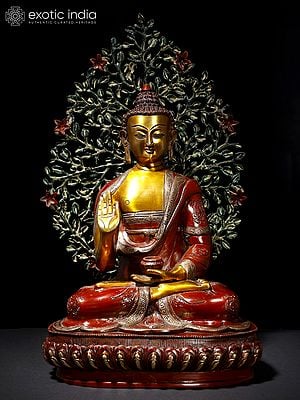 20" Superfine Shakyamuni Buddha Idol Preaching His Dharma with Bodhi Tree as Backdrop
