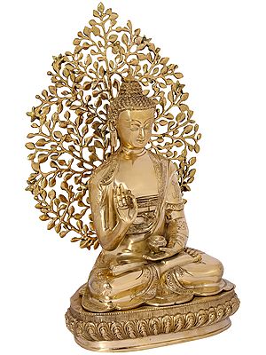 20" Superfine Buddha Shakyamuni Preaching His Dharma with Bodhi Tree as Backdrop In Brass | Handmade | Made In India