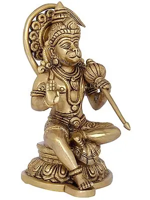 8" Ornamented Seated Hanuman Blessing His Devotees In Brass | Handmade | Made In India