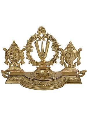17" Superfine Three Vaishnava Symbols (Conch, Tilak and Chakra) Wick Lamp - Hoysala Art | Handmade | Made In South India