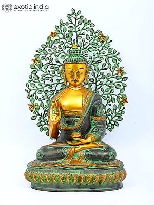 Superfine Brass Sculpture of Gautam Buddha with Bodhi Tree in Preaching Posture