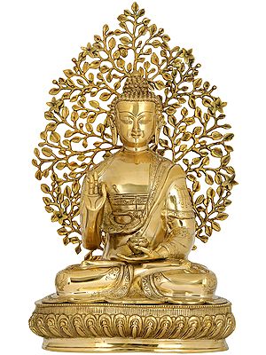 Superfine Brass Sculpture of Gautam Buddha with Bodhi Tree in Preaching Posture