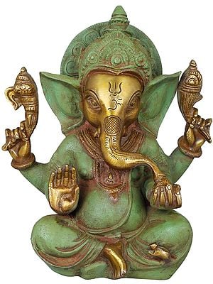 8" Lord Ganesha in Abhay Mudra In Brass | Handmade | Made In India