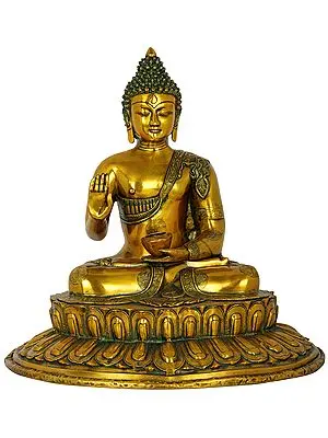 22" Blessing Buddha on of Lotus Pedestal In Brass | Handmade | Made In India