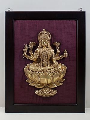 29" Dhanalakshmi Seated on a Lotus Wall Hanging with Frame In Brass | Handmade | Made In India