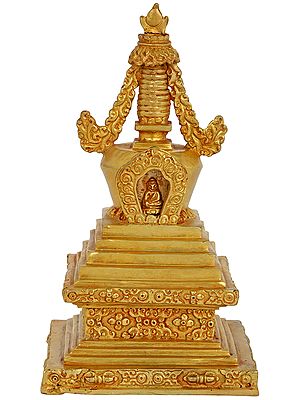 Gold Plated Tibetan Buddhist Stupa (Chorten)