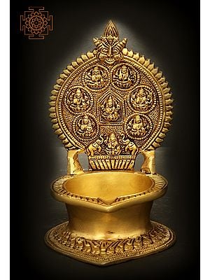 7" Ashtalakshmi Oil Lamp In Brass | Handmade | Made In India