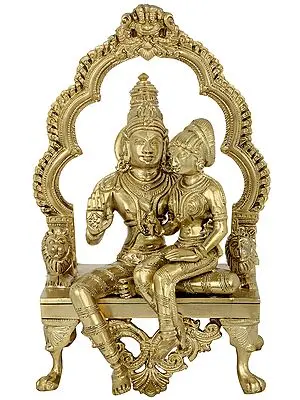 11" Vishnu-Lakshmi Seated On A Hoysala Throne | Handmade | Made In South India