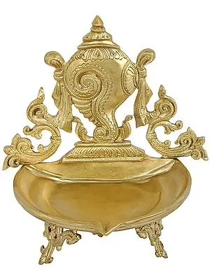 11" Vaishnava Conch Wick Lamp (Hoysala Art) | Handmade | Made In South India