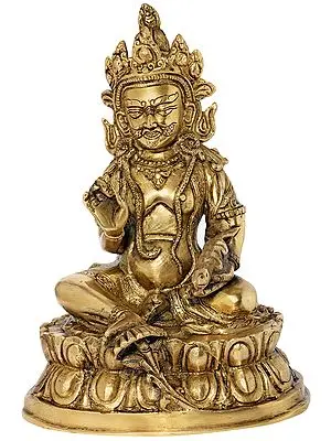 9" Tibetan Buddhist Kubera Seated on Lotus Pedestal In Brass | Handmade | Made In India