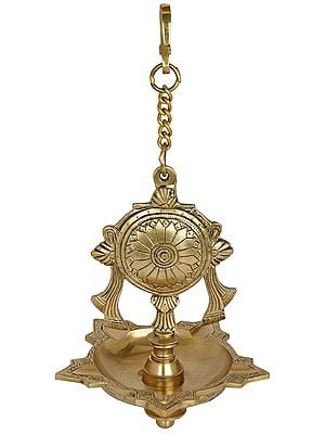 Vaishnava Chakra Hanging Five Wicks Lamp (Hoysala Art)