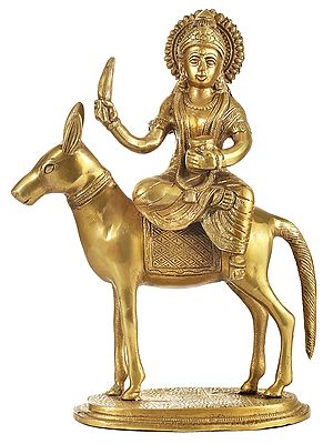 12" Shitala Mata Seated on a Donkey In Brass | Handmade | Made In India