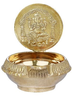 2" Throne Ganesha Small Puja Diya (Lamp) In Brass | Handmade | Made In India