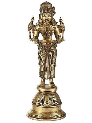 12" Deep Lakshmi With Parrot In Brass | Handmade | Made In India