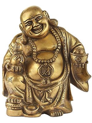 8" Laughing Buddha as a Wealth Giver (Vastu Compliant) In Brass | Handmade | Made In India