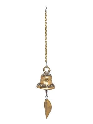5" Bell with Leaf (Nepalese) In Brass | Handmade | Made In India