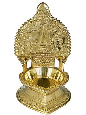 5" Brass Large Lamp with Vaishnava Symbols from South India | Handmade | Made in India