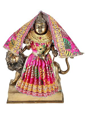 12" A Complete Set of 9 Vibrant Clothes and Jewels with Navaratri Durga In Brass | Handmade | Made In India