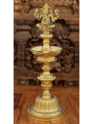 8" Superfine Ganesha Wick Lamp In Brass | Handmade | Made In India