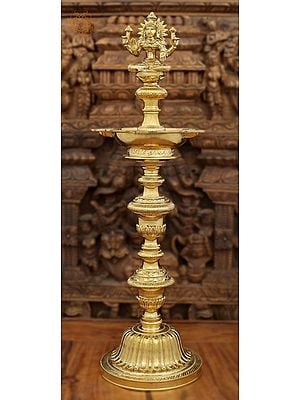 29" Superfine Lakshmi Wick Lamp In Brass | Handmade | Made In India